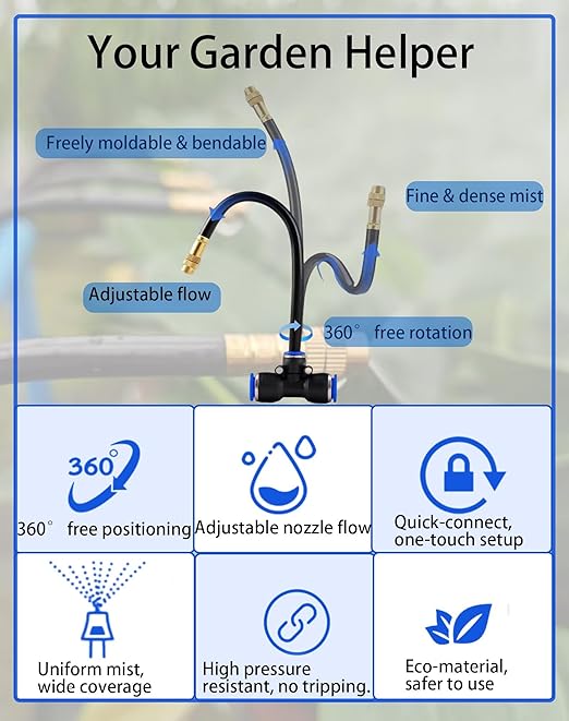 Drip Irrigation System,Automatic Garden Watering System, 360 Adjustable Mist Sprayer Nozzle, High Volume Water Flow Rotating Sprinkler Head for Garden,Patio,Potted Plants, Fine Misting to Jet Spray