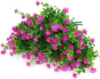 24 Bundles Outdoor Artificial Flowers UV Resistant Fake Boxwood Plants, Faux Greenery for Indoor Outside Hanging Plants Garden Porch Window Box Home Wedding Farmhouse Décor (Magenta)