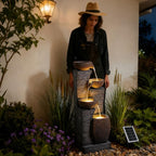 38.2" Tall Solar Water Fountain Outdoor Garden,4 Tiers Modern Cascading Bowls and Stacked Stones Solar Powered Fountains with LED Lights for Garden, Patio, Deck, Porch, Backyard, Lawns