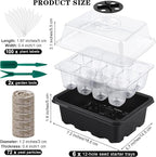 Hahood 6 Pack 12-Cells Seed Starter Tray Kit with Humidity Dome and Base, Germination Tray Including Peat Pellets, Plant Labels, Tool, Plastic Plant Seedling Starter Trays for Indoor Outdoor, Black