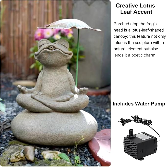 Pond Fountain Spitter with Pump, Outdoor Resin Artificial Stone Water Feature for Koi Pond, Garden, Patio, Tabletop Water Décor(22x26x60cm)