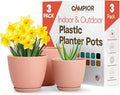 Planter Pots with Drainage Holes - Lightweight, Durable, and Space-Saving Pots for Indoor and Outdoor - Versatile Functionality, Simple Modern Design, Set of 3 Plastic Planter Pots - Pink