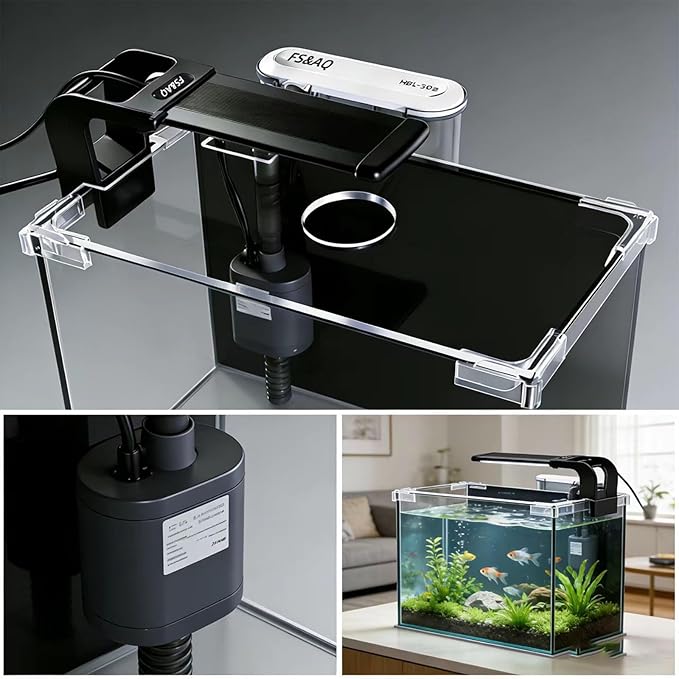 FS&AQ 2.5 Gallon Betta Fish Tank with Filter Light and Lid Small Aquarium Starter Kit Perfect for Desktops Offices or Beginners