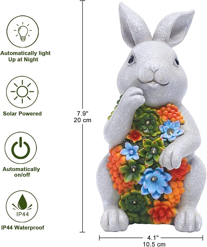 Nacome Solar Garden Outdoor Statues Bunny with Succulent and 7 LED Lights – Lawn Decor for Patio, Balcony, Yard Ornament for Mom Grandma Women