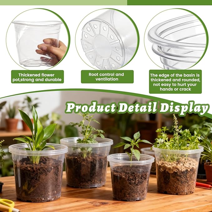 12 Pack 4/6/8/10 Inch Clear Nursery Pots for Plants, Large Size Clear Plant Pots with Drainage Holes, Plastic Nursery Pots for Indoor and Outdoor Planting Vegetables, Orchids, Aloe