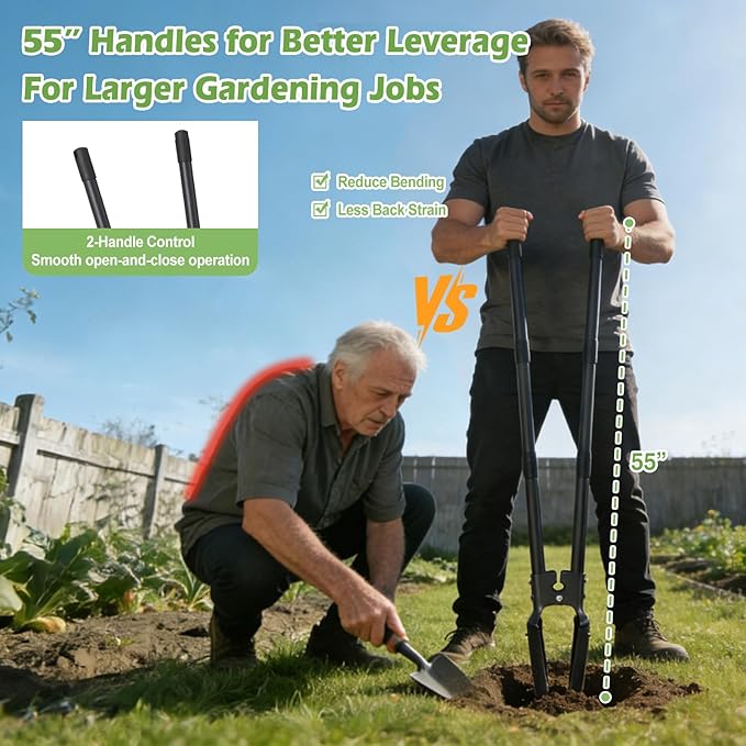 Post Hole Digger, 54” Manual Plant Hole Digging Tool for Gardening, Soil Plugging, Cultivating, Weeding,Heavy Duty Metal Holes Digger Tool with Sharp Blades for Fence Installation Bulbs Planting