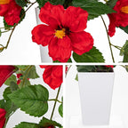 Briful Artificial Hanging Hibiscus Flowers in Pot, Tropical Faux Hibiscus Plant with Removable Decorative Planter, Red Trailing Flower Basket for Porch Patio Balcony Indoor Outdoor Home Decor