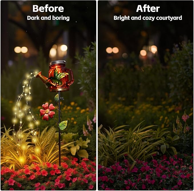 SRNPMIU Solar Watering_Can Light, Yard Outdoor Decor Lights, IP65 Waterproof, Hanging Hummingbird Garden Light, Outside Garden Flower Bed Decor, Women Gift, Birthday Gifts