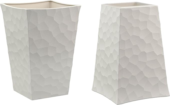 Keter Stone Tapered Planter Set of 2, Tall 26.4‑Inch Resin Outdoor Flower Pots with Stone‑Look Finish and 12.2‑Gallon Capacity, Cream