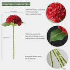 Buart 4PCS Long Stem Big Size Flowers Artificial Silk Hydrangea Lifelike Flowers Real Touch Red Artificial Flowers Wedding Shower Bride Bouquets Office Living Room Table Decorations (21 Inch)