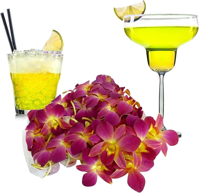 Miami Fresh Orchid Flower OrchidClub USA Sunne Tropical Loose Bloom DIY Lei food drink decoration (50 YELLOW 50 BLUE)
