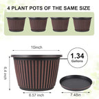 Myfeegoin Planter-Pots-for-Plants-Indoor-Outdoor, 4 Pack 10 Inch Plastic Flower Pots with Saucer & Drainage Holes, Modern Garden Planters for Planting Medium Large Plants，Decorative Resin Garden Pots