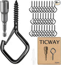 30 Pcs Outdoor Hooks for String Lights,Screw Hooks for Hanging Plants,Ceiling Hooks with Safety Buckle,Square Hanger for Wind Chimes,Bird Feeder,Lanterns,Christmas Decorations (Black)