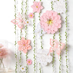 PAPER JAZZ Paper Flowers Wall Decor Gaint Flower Backdrop for Floral Theme Classroom Decoration with Butterfly and Vines Pink and White Wall Art for Bulletin Board Spring Party Garden Party