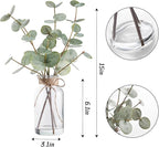 Coferset Artificial Eucalyptus Stems in Glass Vase with Faux Water, 15" Eucalyptus Fake Plants with Double-Sided Green Leaves for Home, Bathroom, Office, Farmhouse, Shelf Coffee Table Decor