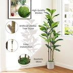 Alupssuc 5FT Artificial Fiddle Leaf Fig Tree with White Planter Pot, 5 feet Tall Fake Tree for Home Decor, Faux Ficus Tree Fake Moss for Indoor Outdoor Office Living Room