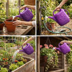 PMU 2 Gallon Watering Can - Garden Watering Can for Indoor & Outdoor Plants - Plastic Water Can with Detachable Sprinkler Head - Large Water Pot, Made in USA - Purple Pkg/3