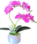 Artificial Orchid with 3D Printed Vase, Lifelike Fake Phalaenopsis Orchid Flowers, Realistic Silk Orchids for Home Decor Living Room, Deep Purple