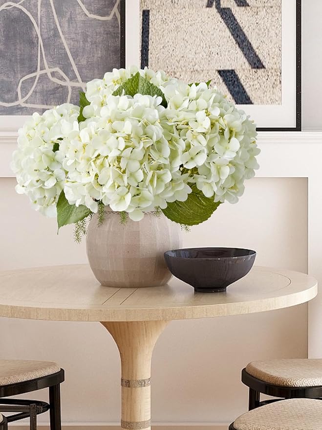 ZYTUYO 4PCS White Artificial Flowers Hydrangea 20" Real Touch Latex Faux Hydrangeas Silk Flowers with Green Leaves Stems for Short or Tall Vase Table Party Center Fake Bouquet Decor