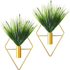 Canlierr 2 Pieces Gold Wall Decor Hanging Planters with Artificial Plants Metal Vase Indoor Plants Holder Modern Geometric Wall Art for Home Bathroom Bedroom Living Room Office(Aquatic Plant,Small)