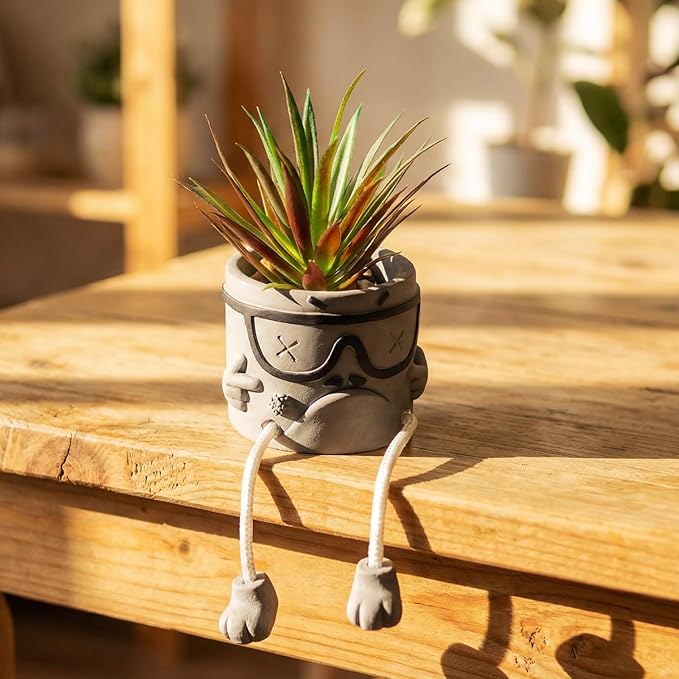 Creative Artificialplant Succulents in Cement Pots with Hanging Leg, Potted Mini Fake Plants Kitchen Shelves Decor, Bathroom Shelf Small Plants Decor, Faux Succulents for Office Wall Shelf Decorations