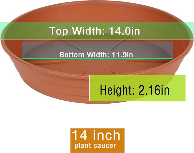 LWALRS Plant Saucer 14 Inch 2 Pack 6 8 10 12 14 16 18 20 25, Plastic Plant Trays for Pots，Extra-Deep Plant Water Dray Tray, Bird Bath Bowl, Heavy Flower Plant Saucers Indoors and Outdoor No Holes