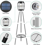 MXwcy 2 Pack Solar Lights Outdoor with Plant Stands, Solar Floor Lamp with LED Edison Bulbs for Garden Yard Pathway Driveway Front/Back Porch Decoration