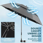48.6" Double Canopy Beach Umbrella with Clamp, UPF50+ Beach Chair Umbrella with clip(Smoke)
