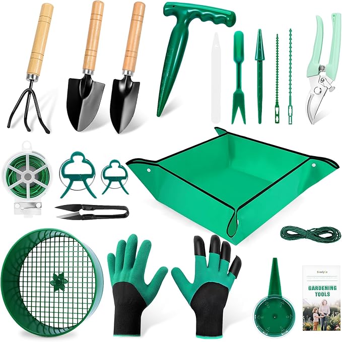18-Piece Gardening Kit with Bonsai Tools, Succulent & Herb Planting Set, Pruning Shears, Seed Trays, Waterproof Mat – Durable BPA-Free Indoor & Outdoor Garden Tool Set Gift