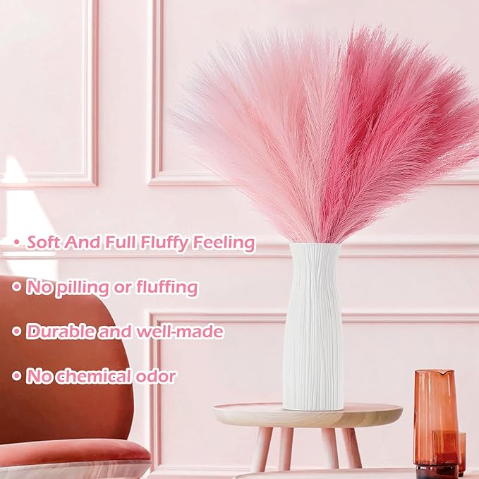 SeptCat 60 Pcs Pampas Grass Pink Decor 21.7" Fluffy Faux Short Pampas Grass Artificial Small Pompas Grass Flower Vase Filler for Home Wedding Decoration