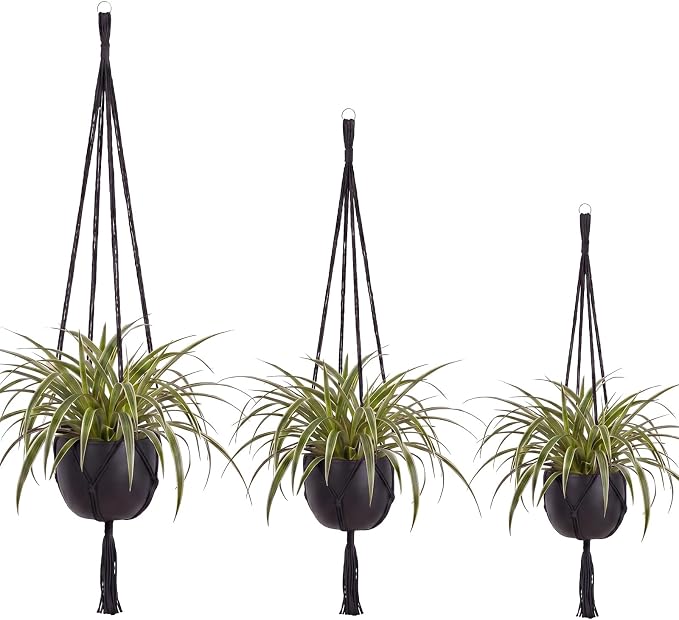 EBOOT 3 Pack 33 41 48 Inch Large Macrame Plant Hanger Rope to Hang Flower Pot Plant Holder for Indoor Outdoor Decorations, 4 Legs (Black)