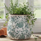 Xiaan Jiaju Tuscan Ceramic Planters and Kitchen Utensil Holder, 6.68 Inch Vintage Plant Pots with Drainage for Indoor/Outdoor, Country Cottage Vase for Home Garden Decor, Gifts for Plant Lovers, Cyan