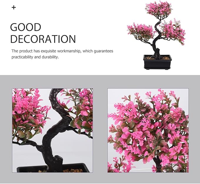 Artificial Bonsai Tree, Fake Potted Bonsai Plants Decoration, Simulation Faux Plants Decor, Desktop Realistic Welcoming Pine Ornament for Home Office Entryway Chests Decor, Pink
