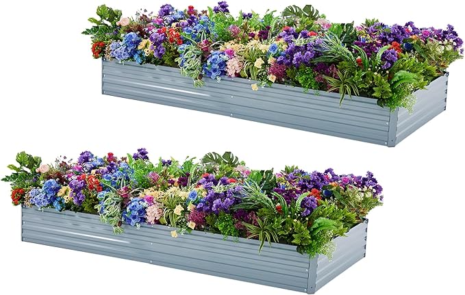 Meberam 2 Pack 6x3x1FT Galvanized Raised Garden Beds Kit Outdoor Metal Gardening Planter Box for Vegetable Elevated Flower Herbs,Gray