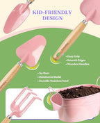 8Pcs Kids Gardening Set with Metal Basket & Real Metal Tools, STEM Outdoor Exploration Kit, Ergonomic Wooden Handles, 3 Shovels, Rake, Watering Can, Gloves, Tote Bag, Toy Gift for Toddler Boys Girls