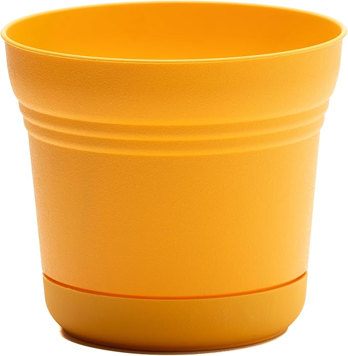Bloem Saturn Planter w/Saucer (SP1023), Earthy Yellow, 10"