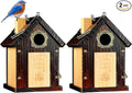 SISTERBIRD Pack of 2 Premium Bluebird Houses for Outside, All Seaons Bird Houses for Outside, Wooden Cabin Birdhouses for Outdoors, Weatherproof Courtyard Decorated Hanging Bird House