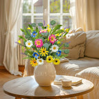 4 Bundles Artificial Daisy Flowers Bouquet Fake Wildflowers Silk Spring Floral Stems Arrangements for Home Indoor Living Room Kitchen Table Vase Wedding Party Decor