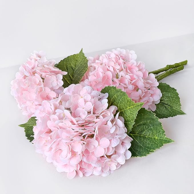 ZYTUYO Pink Hydrangea Artificial Flower 3 PCS 21in Real Touch Large Hand Feel Moisturizing Latex Flower Head with Long Stem for Wedding Decor Home Floral Arrangement Table Centerpieces
