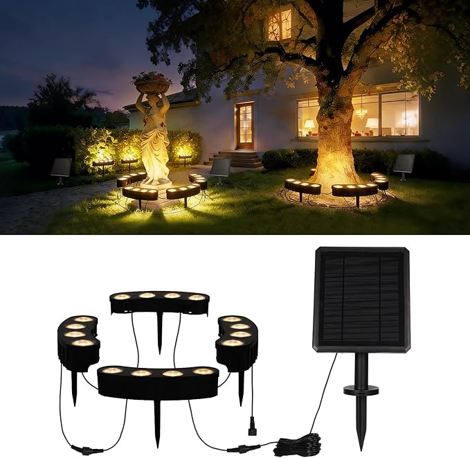 Sublume Solar Tree Lights Outdoor, Palm Tree Lights, Large Solar Panel with 4000mAh Battery, Ring Warm White LED Uplights for Tree, 3-in-1 (Stake/Tie/Hang), IP65 Waterproof, Tree Spotlights for Garden