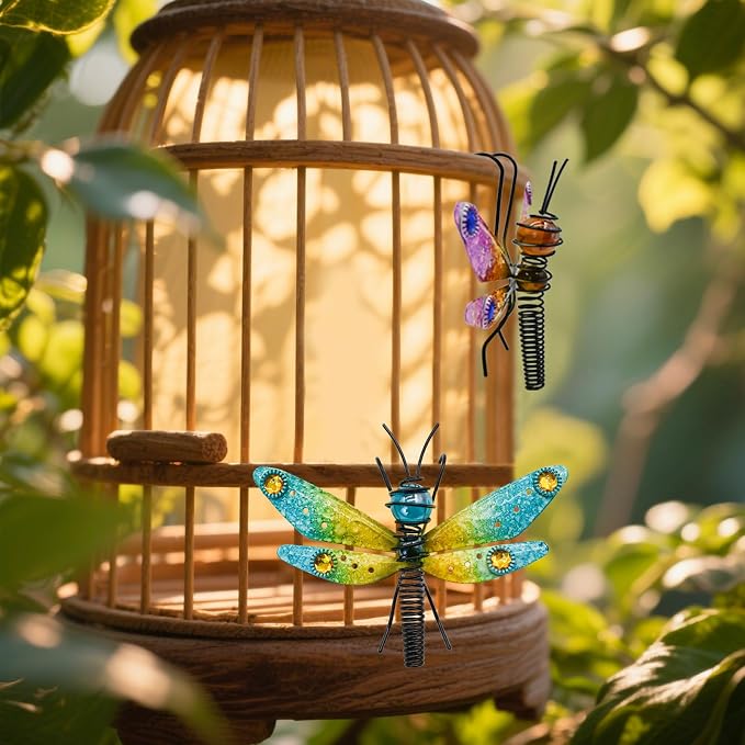 3pcs Dragonfly Decorations for Flower Pots, Colorful Metal Hanging Dragonfly Ornaments Plant Decorations Pot Huggers for Garden Yard Fence Outdoor Decor
