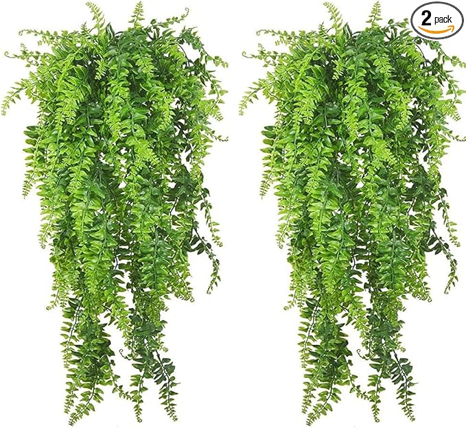 PINVNBY Reptile Plants Hanging Fake Vines Boston Climbing Terrarium Plant with Suction Cup for Bearded Dragons Lizards Crested Gecko Snake Hermit Crab and Tank Habitat Decorations (2 Pack)