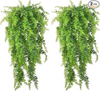 PINVNBY Reptile Plants Hanging Fake Vines Boston Climbing Terrarium Plant with Suction Cup for Bearded Dragons Lizards Crested Gecko Snake Hermit Crab and Tank Habitat Decorations (2 Pack)