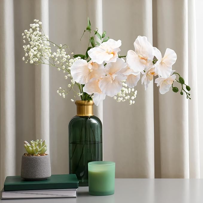 6 PCS Artificial Orchid Stems 33.5" Tall 9 Large Petals Fake Champagne Phalaenopsis Flower Arrangements for Home Wedding Living Room Table Centerpiece Office Table Decor Champagne