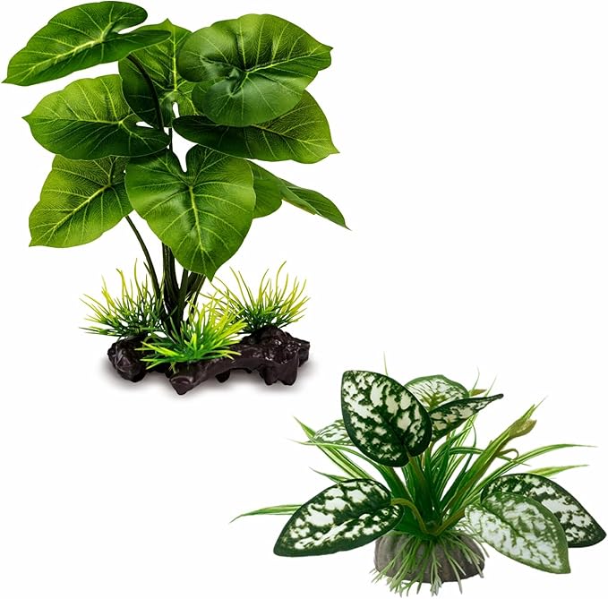 Moonorange Reptile Artificial Plants, Terrarium Plants Decorations Supplies, Aquarium Fish Tank Plant, Amphibian Habitat Hideout Tank Accessories (M Set-2pcs/D)
