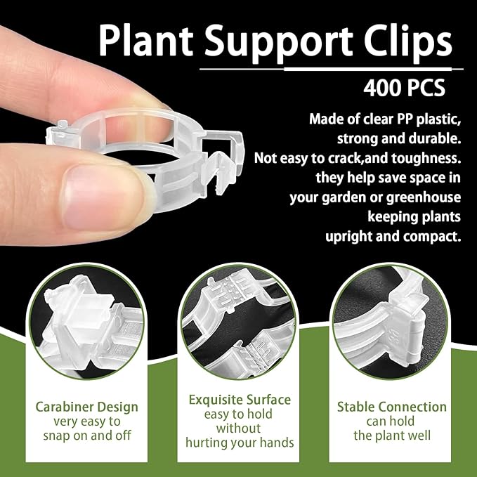 400Pcs Plant Support Clips,Plastic Tomato Support Clip,Garden Vine Clips for Climbing Plants,Stalk,Yrellis,Outdoor,Indoor,Greenhouse(White)