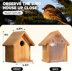 Window Bird Houses for Outside with 2 Powerful Hooks, Clear Window for Viewing Inside, Hanging Wooden Birdhouses with Weather Treated for Outdoors, Bird Nesting Box for Bluebird Finch Chickadee