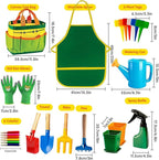 Kids Gardening Tools, Toddler Gardening Set for Kids Includes Rake, Shovel, Trowel, Apron Gloves Watering Can and Tote Bag, Spray Bottle, Kids Garden Tools Best Outdoor Toys Gift for Boys and Girls