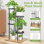 iDavosic.ly 4 Tier Plant Stand Indoor Outdoor, Tiered Corner Multiple Flower Pot Holder Shelf, Metal 30 Inch Tall Display Rack for Patio Porch Living Room Garden Balcony, Modern Black & Rustic Brown