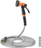 VEVOR Garden Hose Metal 75 ft, Rust Proof Stainless Steel Water Hose, Heavy Duty Backyard Hose with 10 Function Nozzle, No-Kink & Flexible Water Pipe, Lightweight Metal Hose for Yard, Outdoor